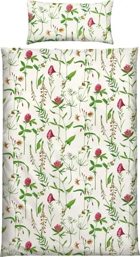Erwin Müller Bettwäsche Single-Jersey mit Blümchen rot-grün-weiß Größe 40x80 cm / 155x220 cm - temperaturausgleichend, bügelfrei, mit Reißverschluss
