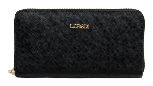 L.CREDI Poema Zip Around Wallet Geldbörse Black - Damen Geldbörse mit RFID-Blockierung für sicheren Schutz Ihrer Karten, aus 100% Polyurethan, stilvolles Design in Schwarz.