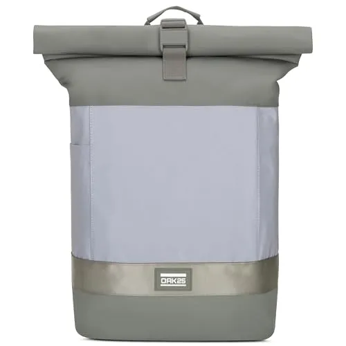 OAK25 Cityrucksack Commute L Rolltop Rucksack - Wasserabweisender Rucksack mit reflektierender Oberfläche für mehr Sichtbarkeit im Straßenverkehr. Ideal für Uni, Freizeit oder Arbeit mit 24 Litern Stauraum und gepolstertem Laptopfach.