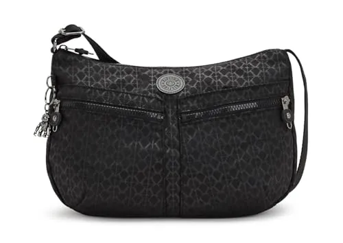 Kipling IZELLAH Mittelgroße Umhängetasche, Signature Emb (Schwarz) - Umhängetasche aus 100 % Polyamid, wasserabweisend und ideal für den Alltag, Maße: 23 x 33 x 12 cm, leicht und praktisch.