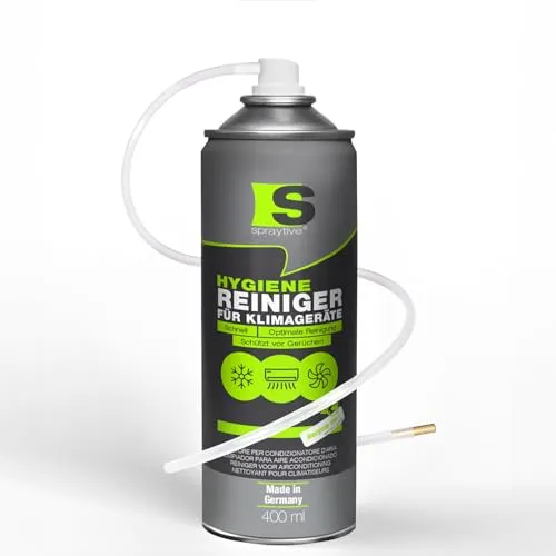 Spraytive 1 x 400ml Hygiene Reiniger für Klimageräte - Klimaanlagenreiniger für Auto & Haus, Geruchsentferner Spray, langanhaltend, erfrischend, Haus-Klimaanlage reinigen, mit Schlauch & Messingdüse
