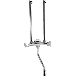 evenes Zweigriff-Übertisch-Batterie ETOU - 100 mm - Elegante Zweigriff-Batterie für drucklose Übertisch-Niederdruckspeicher, mit 160 mm Schwenkauslauf und verchromten Griffen für einfache Handhabung.