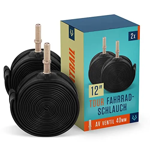 Alphatrail 12 Zoll Schlauch AV Autoventil 2X Set mit Mobilitätsgarantie I Kompatible Reifen für Schwalbe, Continental, Conti, Michelin, Kenda, Maxxis & Puky Schlauch 12 1/2 x2 1/4