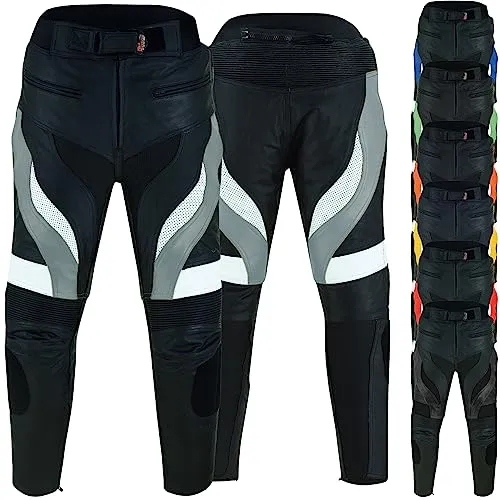 German Wear Motorradhose GW409T mit 4 Protektoren – Biker Lederhose grau 60/4XL