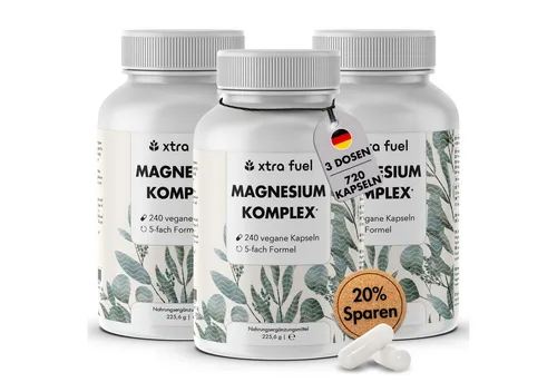 XTRA FUEL Magnesium Komplex* - 5‑fach Formel mit 400mg elementarem Magnesium Kapsel, 676,8 g
