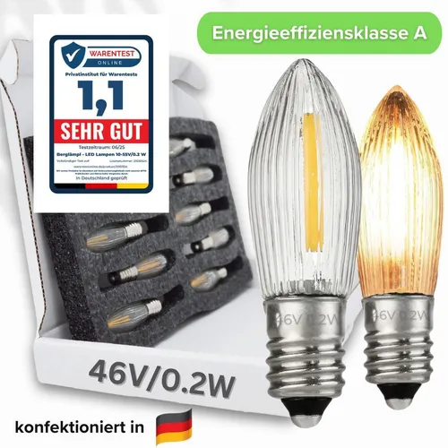 10x LED Filament 46V/0,2W E10 Ersatz-Lämpchen statt 3W für 5 Brennstellen 2100 Kelvin warmleuchtend
