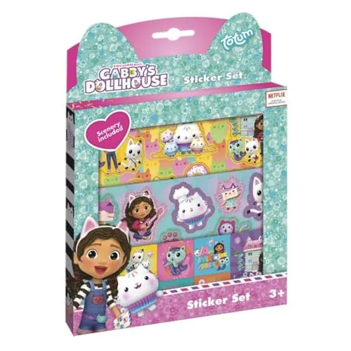 Essentials - Gabby's Dollhouse Sticker Set für Kinder - Bunte Spielzeug Sticker zum Verschenken und Spielen, Mädchen Set mit diversen Farben und Landschaftsmotiven