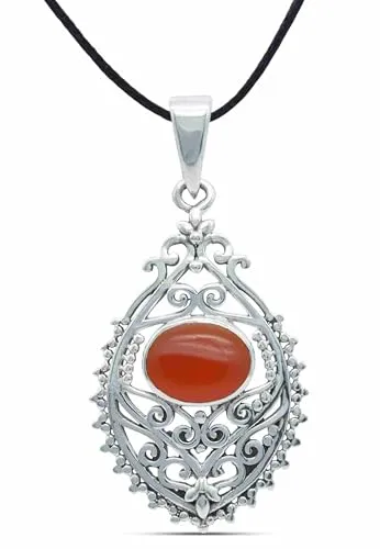 mantraroma Kettenanhänger 925 Silber Karneol orange roter Stein Edelstein Kettenanhänger Damen Sterling Silber Halskette Anhänger Geschenk (MAH-132-16)