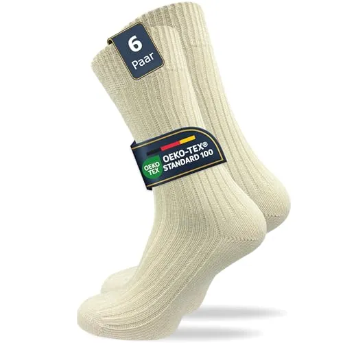 GAWILO Damen & Herren Socken aus 100% reiner Baumwolle (6 Paar) | dicke Strümpfe mit Komfortbund | ohne drückende Naht über den Zehen | verstärkt & atmungsaktiv (43-46, natur)