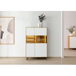 Highboard Wildeiche 94x43x144 natur geölt / Glas weiß WIEN #125