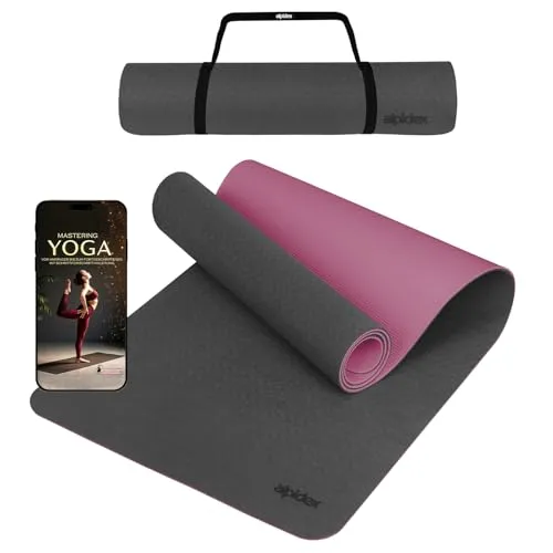 ALPIDEX Yogamatte rutschfest 190 x 61 x 0.6 cm | 190 x 90 x 0.6 cm E-Book Phthalatfreie Fitness TPE Matte Gymnastik Turnen Pilates Sport Yoga Trainingsmatte, Grey/Pink, 190 x 61 x 0.6 cm