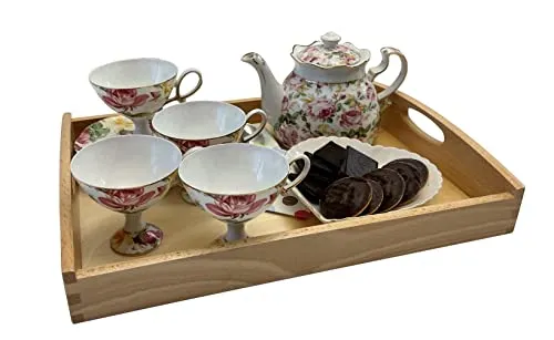 EFO Serviertablett 40x30x6 cm | Holztablett aus massivem Buchenholz mit Griffen und hohem Rand | Tragetablett für Frühstück, Küche und Deko | Küchentablett im natürlichen Stil | Klarlack