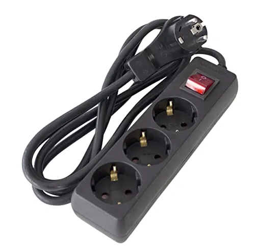 as - Schwabe 3-fach Steckdosenleiste schwarz mit Flachstecker -2 m Kabel - Schalter & Kontrollleuchte - Mehrfachsteckdose Flacher Stecker - Steckdosen 45° gedreht - erhöhter Berührungsschutz, 11392