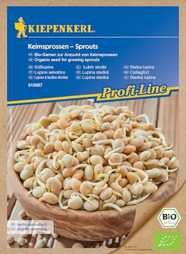 Kiepenkerl Profi-Line BIO Keimsprossen Süßlupine - Bio-Samen zur Anzucht von Keimsprossen, Leicht und aromatisch - Ganzjährig, Lupinen, Lupinensamen, Lupinenkerne für einfache Anzucht