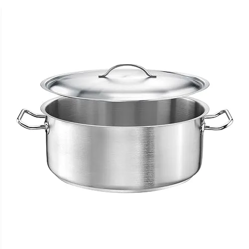 TOMGAST Topf mit Deckel Durchmesser: 24 cm Höhe: 10,5 cm Fassungsvermögen: 4,5 l | Edelstahl 18/10 | Wandstärke 1 mm bis 1,2 mm | Ausgekleideter Aluminium-Stahl-Boden | Induktion