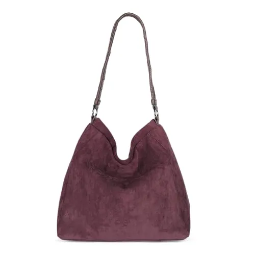 Cas8 Shopper Beutel RIKE 34850, weiches veganes Suede-Material, stilvolle Details, austauschbarer Schultergurt (BORDO)