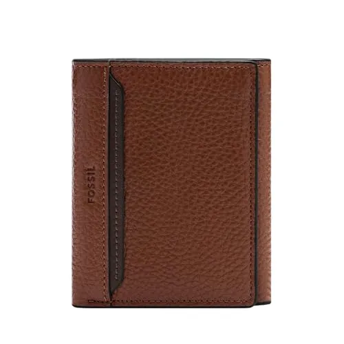 FOSSIL Huntington Trifold Geldbörse Medium Brown - Elegante Leder Geldbörse in praktischer Trifold-Form, mit 6 Kartenfächern und Sichtfach für optimale Organisation. Ideal für stilbewusste Männer und Frauen.