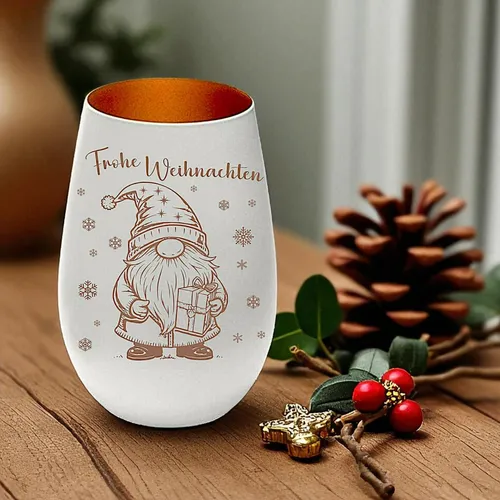 Stölzle Lausitz Windlicht Frohe Weihnachten 465ml - Dekoratives Windlicht aus Glas mit Lasergravur, spülmaschinengeeignet und ideal für festliche Anlässe. Perfekt für eine stimmungsvolle Weihnachtsdekoration.