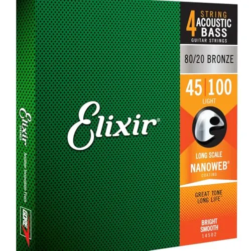 Elixir® Saiten 80/20 Bronze-Akustik 4-str. Basssaiten - Gitarren- & Bass-Zubehör mit NANOWEB® Beschichtung für brillanten Klang und verbesserten Grip. Langlebiger Ton und reduziert Greifgeräusche für ein komfortables Spielgefühl.