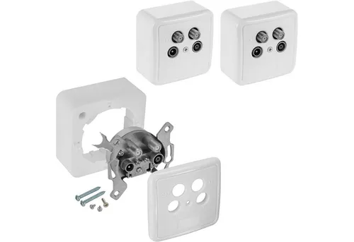 Poppstar Antennensteckdose Antennendose für SAT, TV und Kabel Anschluss (digital/analog), 3x SAT Dose (4-Loch), Enddose Aufputz-/Unterputz-geeignet