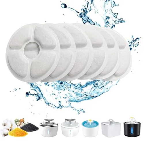 PewinGo Katzenbrunnen Filter Rund, Filter für Katzenbrunnen Ersatzfilter für 2,0-2,5L Trinkbrunnen 6 Stück Filters mit Harz und Aktivkohle für Katzen und Hunde
