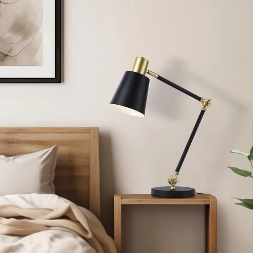 lux.pro Nachttischlampe Abergele - Neigbare Tischleuchte in Schwarz/Gold - Schreibtischlampe mit verstellbarem Neigungswinkel für individuelle Lichtgestaltung, ideal für Wohnzimmer, Büro oder Schlafzimmer.