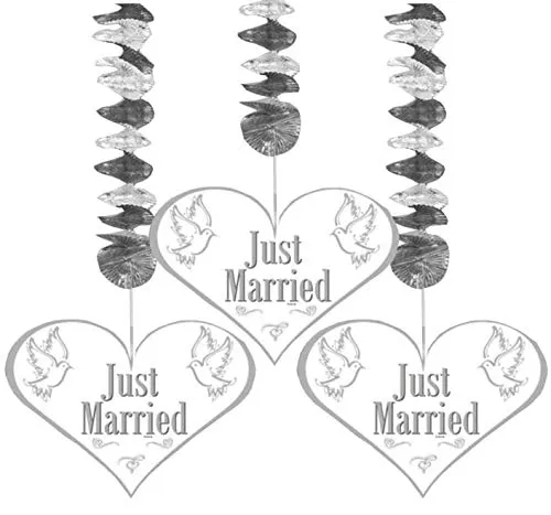 Produktbild Folat Spiralen Just Married Hochzeit Party-Deko 3 Stück Silber-Weiss-g