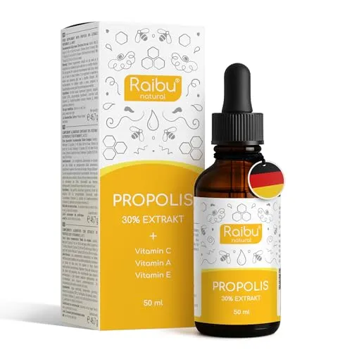 Propolis Tropfen ohne Alkohol - 30% Propolis Extrakt, 50ml Flasche - Propolis Tropfen ohne Alkohol, hochdosiert mit 30% Extrakt, ideal für die ganze Familie. Angereichert mit Vitaminen A, C & E für antioxidativen Schutz und Hautgesundheit. Vielseitig einsetzbar für innere und äußere Anwendungen.
