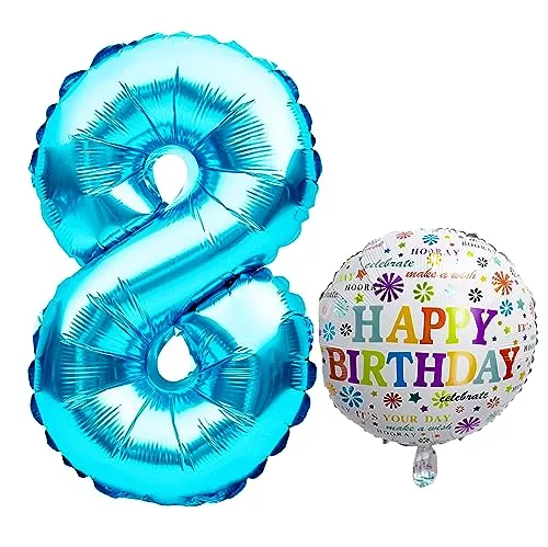Bastelbär Luftballon 8. Geburtstag • XXL Riesen Folienballon SET • 101CM + 45CM Ballon + 5M Deko Band • Helium geeignet • Wiederverwendbar • Geburtstagsdeko Jungen Mädchen Ballon Zahl 8