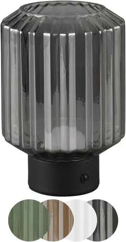lightling LED Tischlampe Luan, Akku Design Tischleuchte aufladbar via USB-C, kabellose Leuchte Indoor IP20, per Touch dimmbar, Glasschirm rauchfarbig, Ø 13 cm, Höhe 19 cm, Metall, 1,5W, schwarz matt