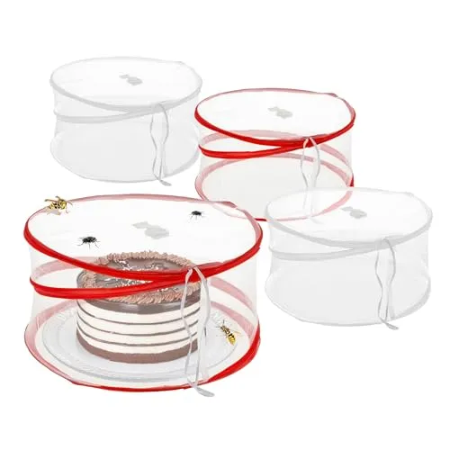 Spetebo PopUp Speisehaube 34 x 17 cm im 4er Set - 2X weiß / 2X rot - Lebensmittel Abdeckhaube faltbar - Fliegenhaube Kuchenabdeckung Obst Fliegen Schutz