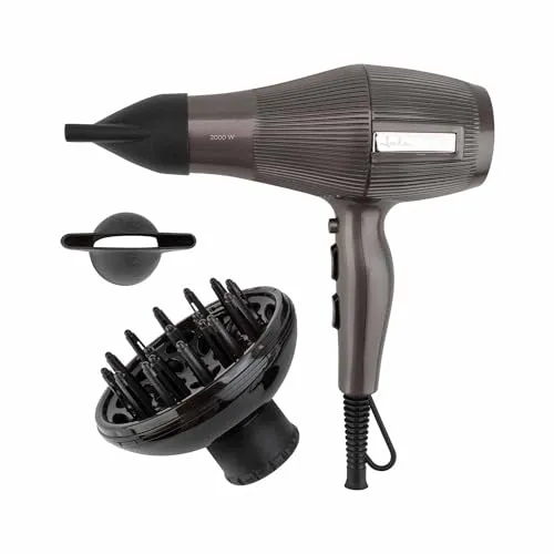 JATA JBSC1290 Professioneller Haartrockner, Ionen-Haartrockner, 2200 W, 2 Konzentratoren und Diffusor, 3 Temperaturen, 2 Geschwindigkeitsstufen, kein Frizz, AC-Motor, Haken zum Aufhängen, kalte Luft