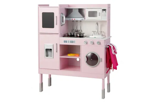 Höhenverstellbare Kinderküche aus Holz mit 16 Zubehörteilen - Diese rosa Spielküche ist ideal für Kinder von 3-4 Jahren. Sie fördert kreatives Spielen und ist in der Höhe verstellbar für langanhaltenden Spielspaß.