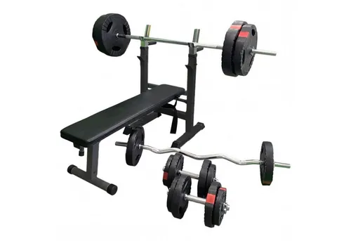 GORILLA SPORTS Hantelbank Langhantelset 100 kg mit Dip-Station - Hantelbänke, klappbar und platzsparend, inkl. 100 kg Komplettset für effektives Muskeltraining – ideal für Einsteiger und Fortgeschrittene.