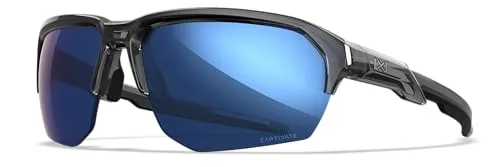 Wiley X JAKL Polarisierte Sonnenbrille Captivate, Schutzbrille für Damen und Herren, UV-Augenschutz für Schießen und Outdoor, glänzend kristallgrauer Rahmen, blaue verspiegelte Gläser