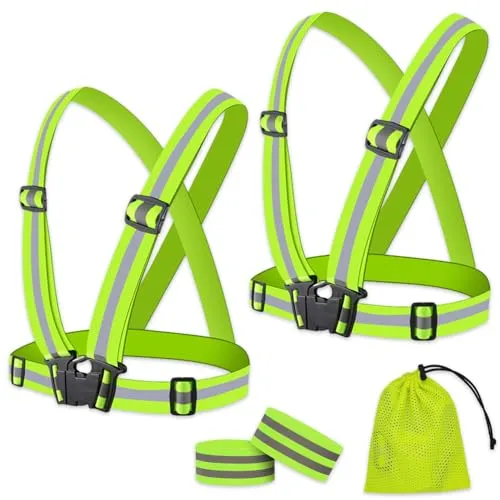 BNGXR Reflektorweste, Warnweste Kit mit 2 Reflektoren Kleidung 2 Elastische Reflektierendes Armbands, Reflektierende Warnweste Einstellbar, Reflektoren Sicherheits für Fahrrad, Joggen, Laufen, Wandern