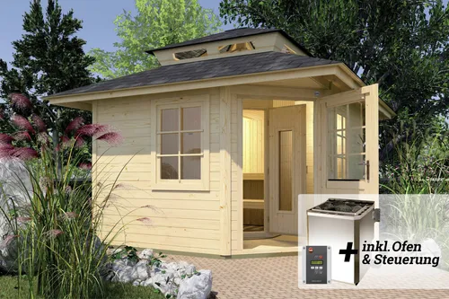 Weka Saunahaus KURIKKA 7,5 kW BioS - Gartensauna von Weka mit 7,5 kW BioS Heizung, ideal für entspannende Wellnessmomente im eigenen Garten.