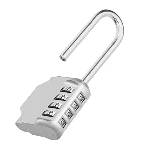 ZHEGE Lang Vorhängeschloss Zahlen, 4-stellig Zahlenschloss Langer Bügel Für fitnessstudio Spind, Werkzeugkisten, Wetterfest Schloss für Tür, Gartenzäunen (1 Stück, Silber)