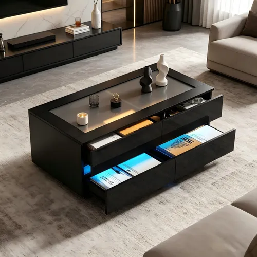Merax Couchtisch mit ausziehbarer Tischplatte - Eleganter Couchtisch mit hochklappbarer Tischplatte für mehr Platz im Wohnzimmer. 4 Fächer sorgen für optimalen Stauraum. Hochwertiges MDF und modernes Design machen ihn zur idealen Wahl für jeden Raum.