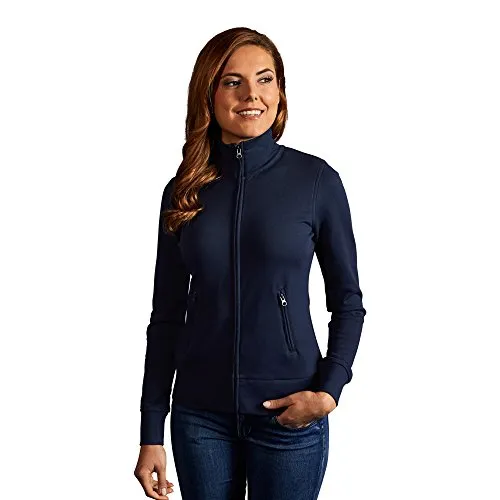 Stehkragen Zip Jacke Damen, Marineblau, XL - Funktionsjacke aus 100% Baumwolle, figurbetont mit weichem Griff, ideal für den Alltag. Maschinenwaschbar bis 40°, erhältlich in XS-XXL.