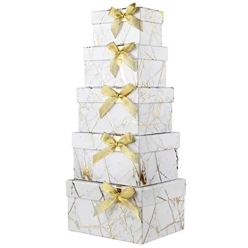 Rechteckige Geschenkbox Aufbewahrungsbox mit Deckel Geschenkkarton Schachtel Tortenbox Karton Ordnungsboxen Geschenkkarton mit Schleife 5er Set