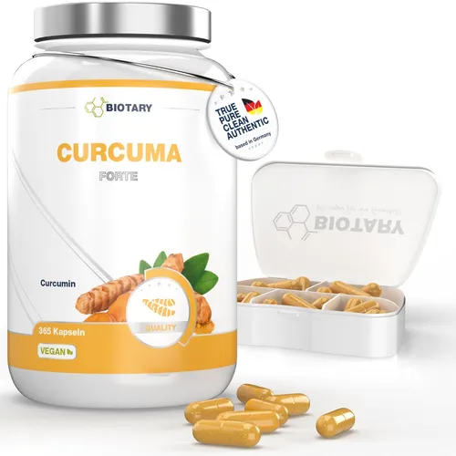 Curcuma Forte – 365 Kapseln – 4500 mg pro Tagesportion – inclusive Pillenbox