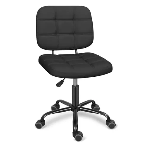 Leader Accessories Schreibtischstuhl höhenverstellbarer Bürostuhl ergonomischer Drehstuhl ohne Armlehnen Home Office Stuhl mit mittleren Rückenlehne Bürodrehstuhl Belastbarkeit bis 120KG Schwarz