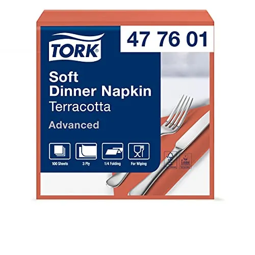 Tork 477601 Soft Dinnerservietten Terracotta / Papierservietten 3 lagig / Ideale Qualität und Größe für ein Abendessen / Advanced Qualität / 12 x 100 (1200) Servietten / 39 x 39 cm (B x L)