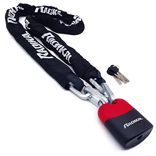 Radikal RK4170 Padlock and reinforced steel chain ø10, 170 cm with anti-theft protected arch Motorcycle, Scooter, Bike, Black