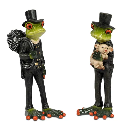 formano 2er Set Frosch Figur - Lustige Glücksbringer 18 cm - Sammlerfiguren und originelle Indoor-Dekoration aus handbemaltem Kunststein, ideal als Geschenk oder zur Verschönerung Ihres Zuhauses.