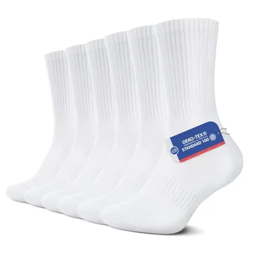 YouShow 6 Paar Weiß Tennissocken Herren Damen Classic Sportsocken Cushioned Crew Socken 39-42