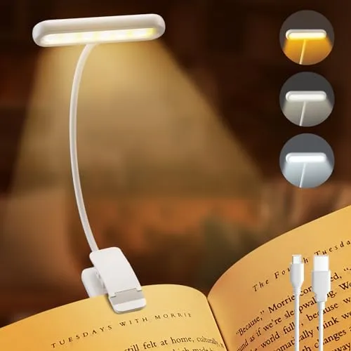 iFalarila 1 Pack Leselampe Buch Klemme, Breite Lichtabdeckung, USB C Wiederaufladbare Buchlampe mit 3 Farben & 10 Helligkeit dimmbar, flexibler Schwanenhals, klemmleuchte, Leselicht für Kinder