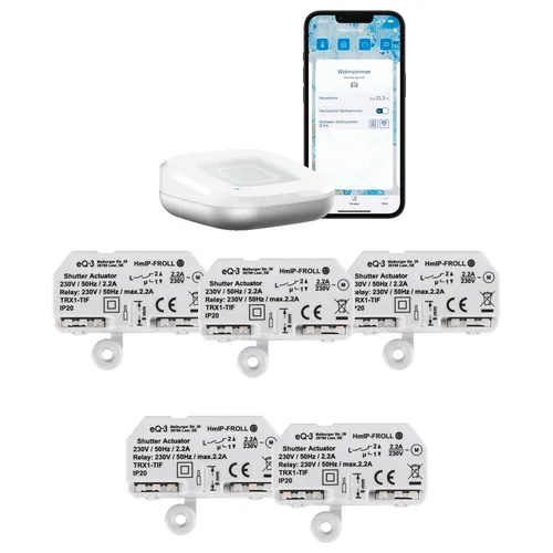 HOMEMATIC IP Rollladensteuerung Starter Bundle für 5 Rollladen - Intelligente Rollladensteuerung für Ihr Smart Home. Bequem per App steuerbar, inklusive allem Zubehör für die einfache Installation und Nutzung.