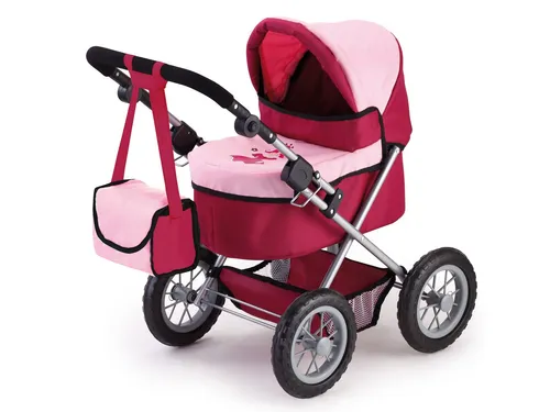 Bayer Design 13014 Puppenwagen Trendy bordeaux - Puppenwagen für Puppen bis 46 cm, mit verstellbarem Griff und großen Rädern für unebenes Gelände. Leicht zusammenklappbar und inklusive passender Tasche.
